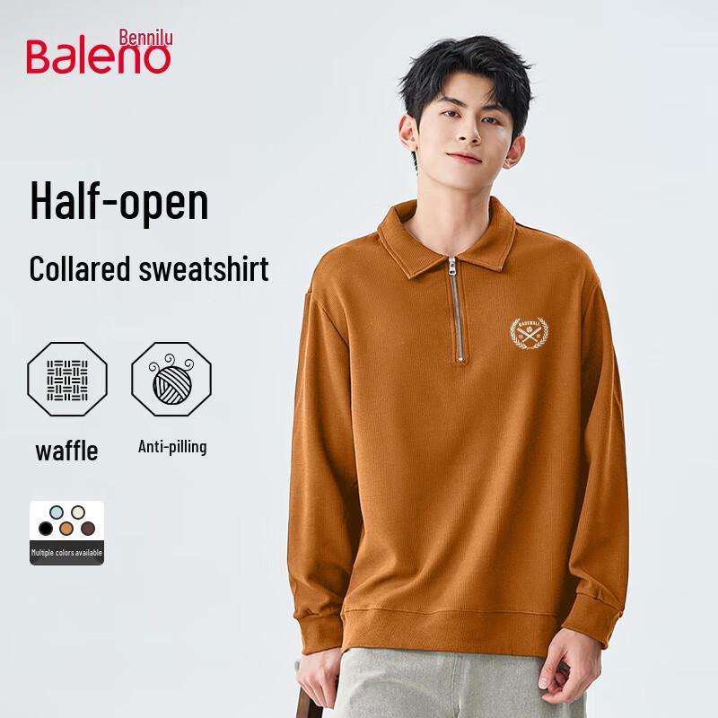 Baleno Herren 2025 Herbst Schweres Waffelstrick-Polo-Sweatshirt