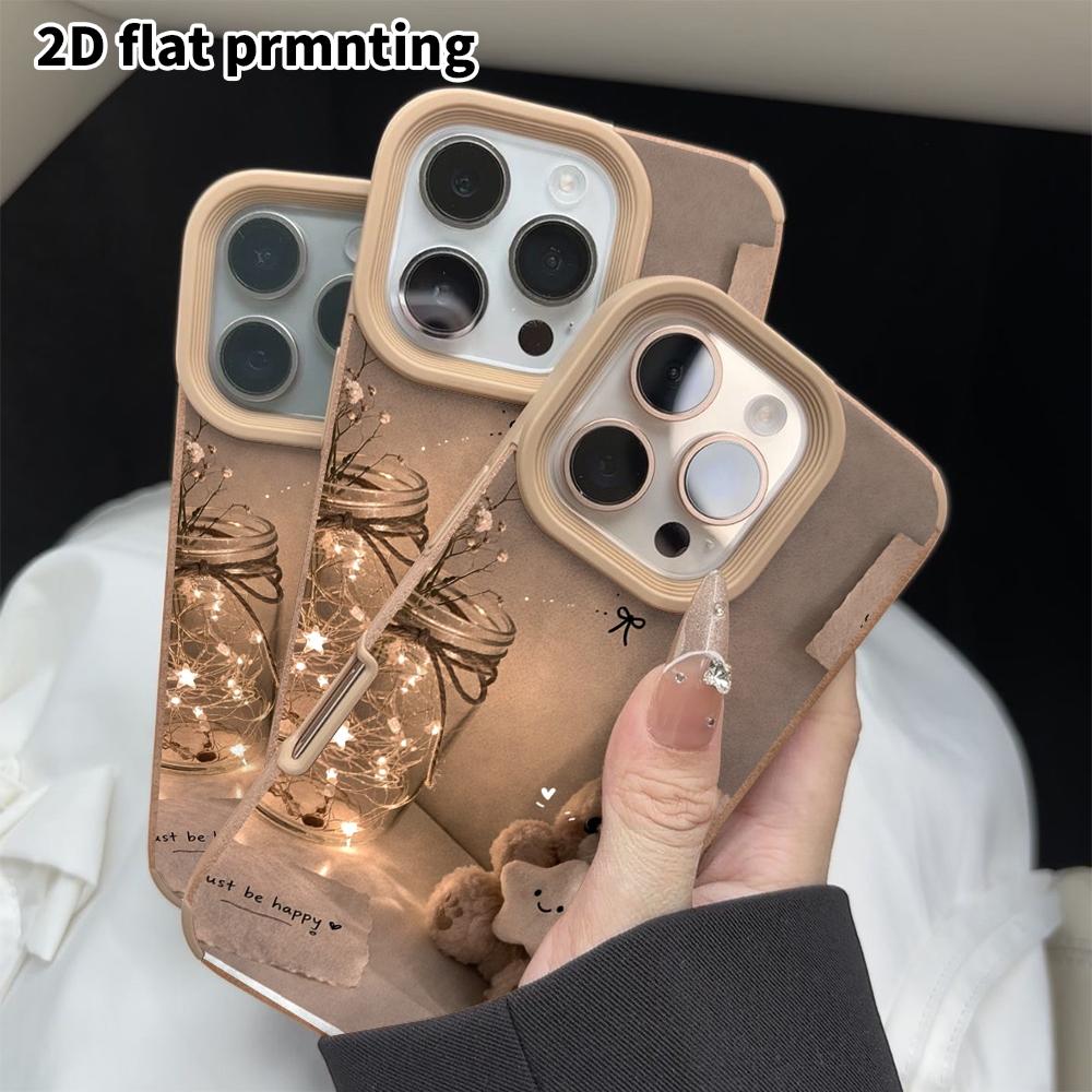 Phone Case: 2D Flat Lambskin Suitable for iPhone 18 17 16 15 14 13 Pro Film Protective Case, Plush Little Bear, Christmas and Halloween Gift