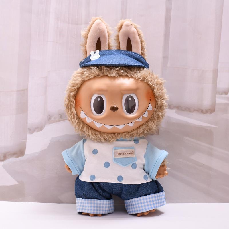 38cm Labubu Plush Doll Casual Outfit Set with Hat (Clothes Only)