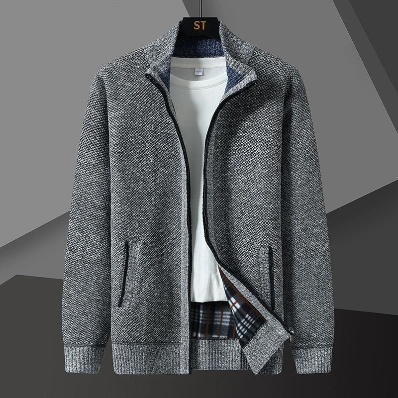 Men s Autumn Winter Knitted Cardigan Solid Color Sweater Men Zipper Autumn New Long-sleeved Jacket Warm Fleece Cardigans Jacket XS 2496₽