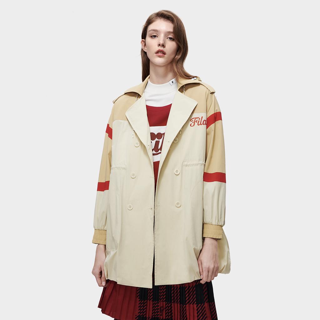 New FILA Trench Coat Women's Beige Khaki F11W313702F-LK