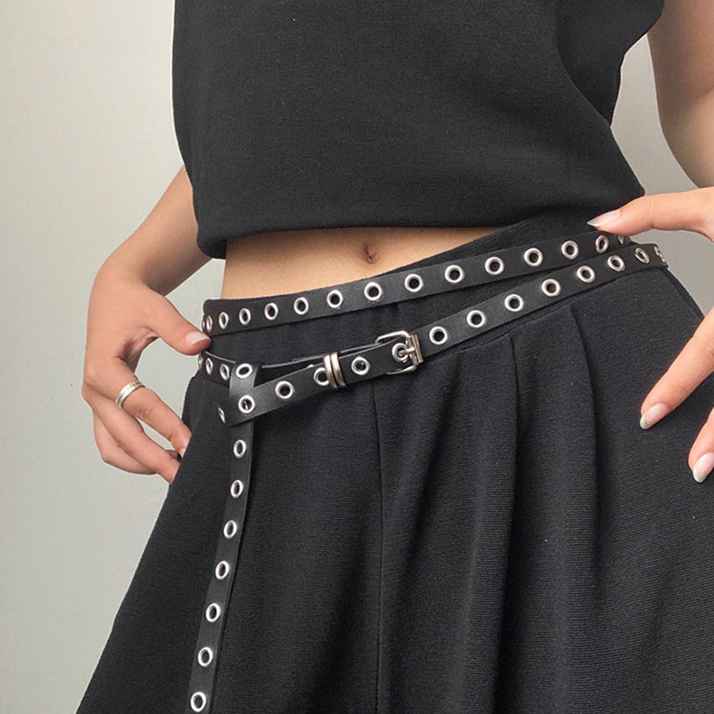 Fashion Double Circle Belt For Women PU Leather Belt Waist Decorative Punk Thin Studded Belts Ins Style Any Knot PU Jean Belts