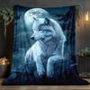 White Wolf Moon Night Flannel Blanket Soft Warm Animal Print Throw Blanket for Couch Bedroom Decor Cozy Home Textile Art Gift