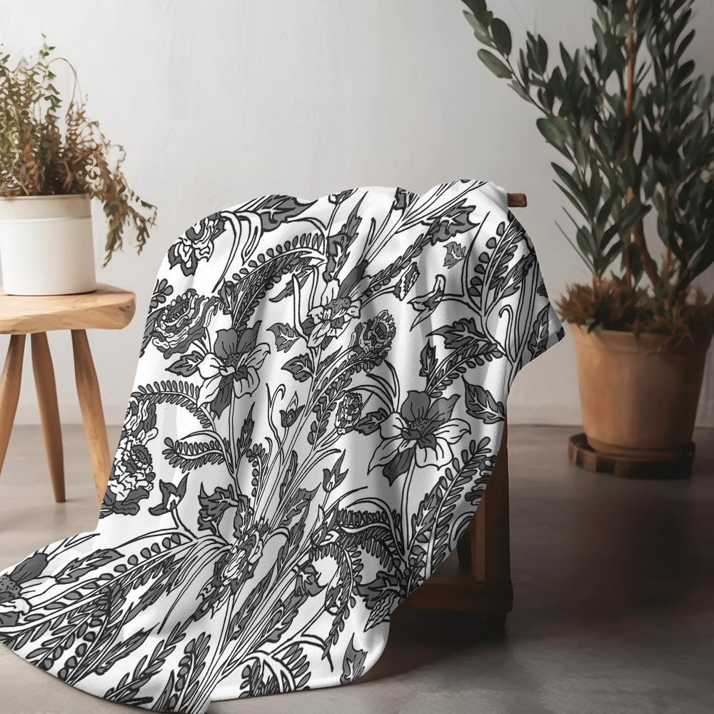 Black Floral Pattern Blanket Bohemian Bedspread Decorative Throw Blanket Floral Print Sofa Cover Home Decor