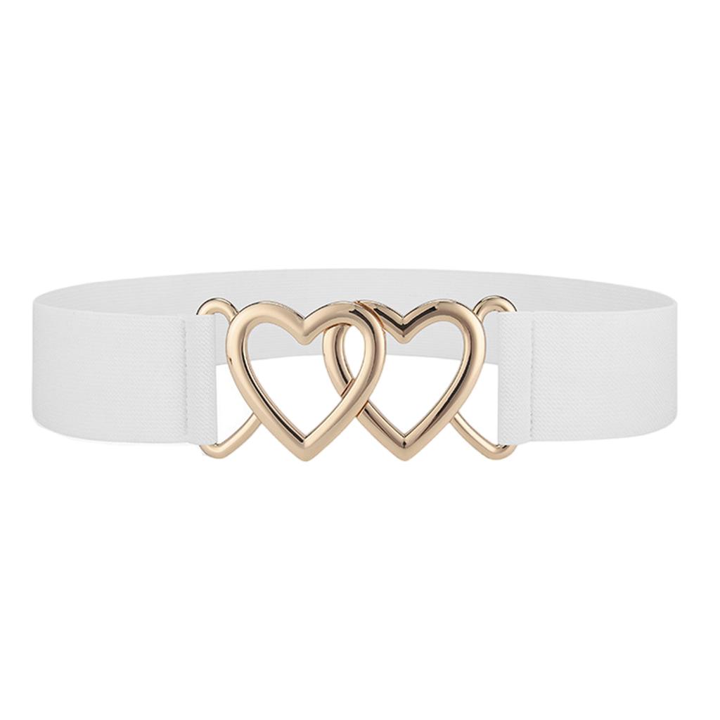 Simple Double Heart Buckles Waist Cincher Elastic Waistband Breathable Fabric Corset Belt For Women Fashion Accessories
