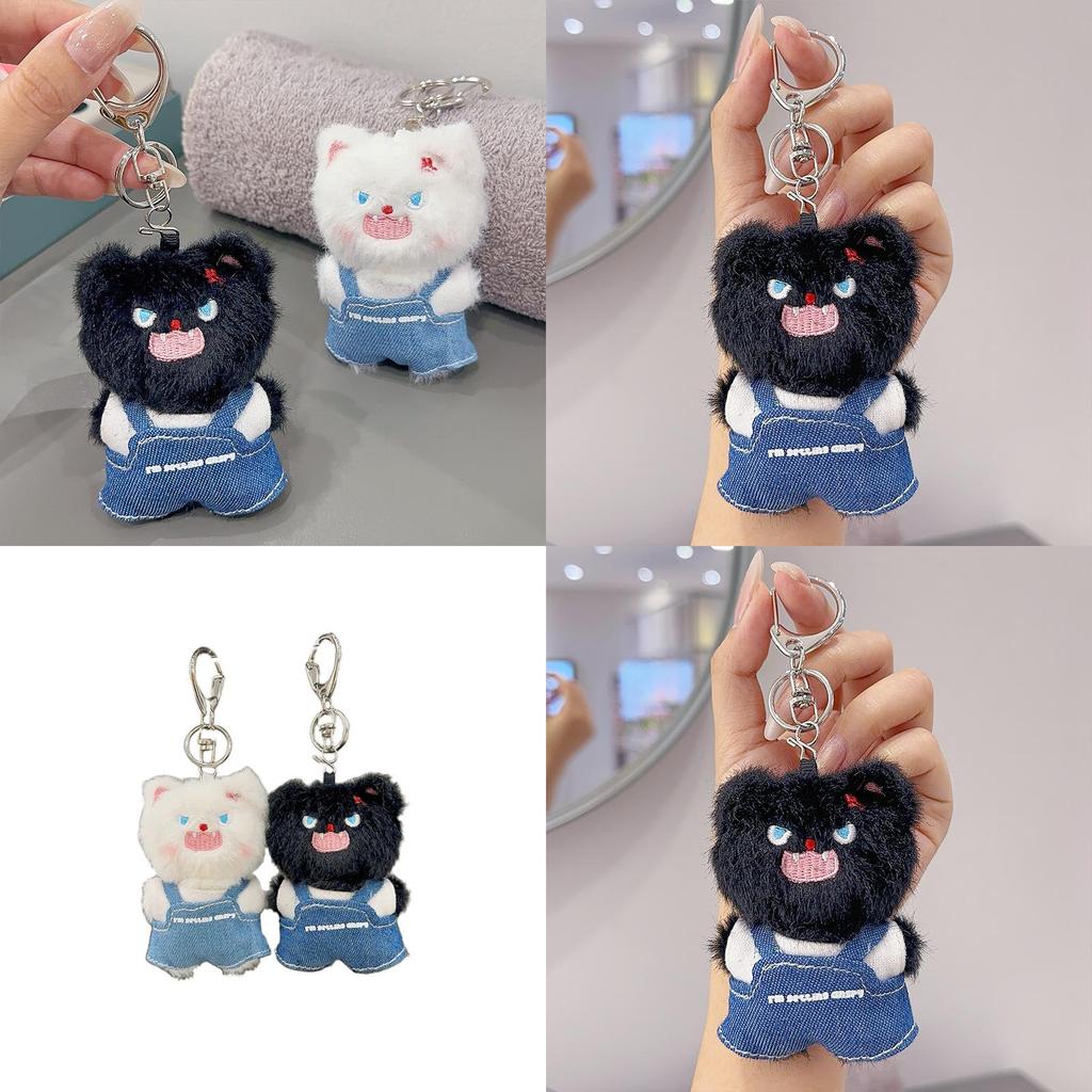 Plush Angry Cat Keychain With Denim Overalls For Anime Collectors And Gift Givers