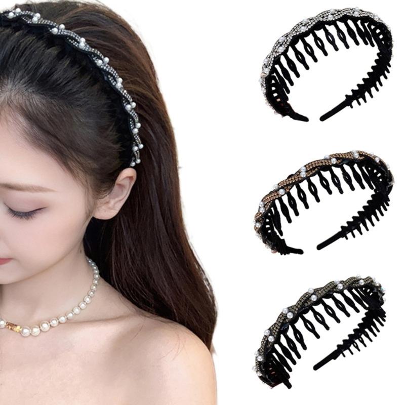Sparkling Flocking Hairbands With Anti Slip Toothcomb, High Cranium Headdress For Women Hair Decoration 3 Piece Set