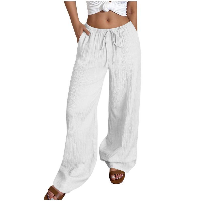 Fashion Women's Versatile Drawstring Casual Solid Color Pleated Wide-leg Pants