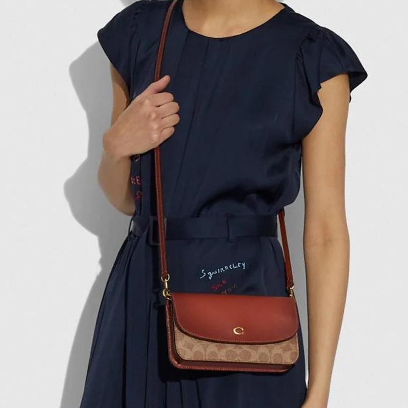 Coach Hayden 20 Classic Monogram Flap Canvas And Leather Crossbody Bag Small Women bags Brass Brown Rust C5362-B4NQ4