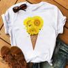 Cotton 100% Comfortable Casual Women's Black Top Women's T-shirt Casual Sunflower Butterfly Print Oversized T Shirt  Tops