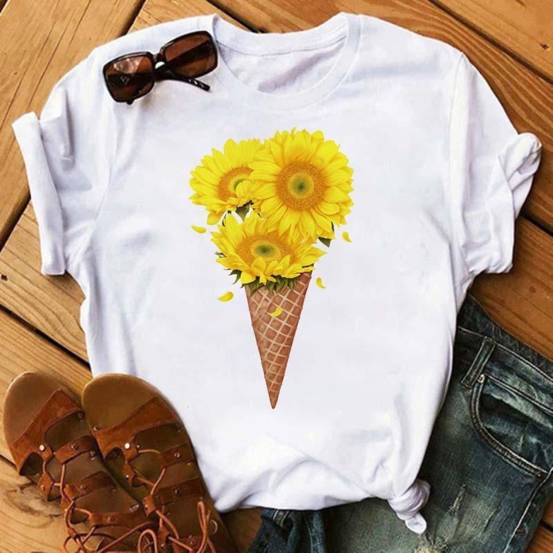 Cotton 100% Comfortable Casual Women's Black Top Women's T-shirt Casual Sunflower Butterfly Print Oversized T Shirt  Tops