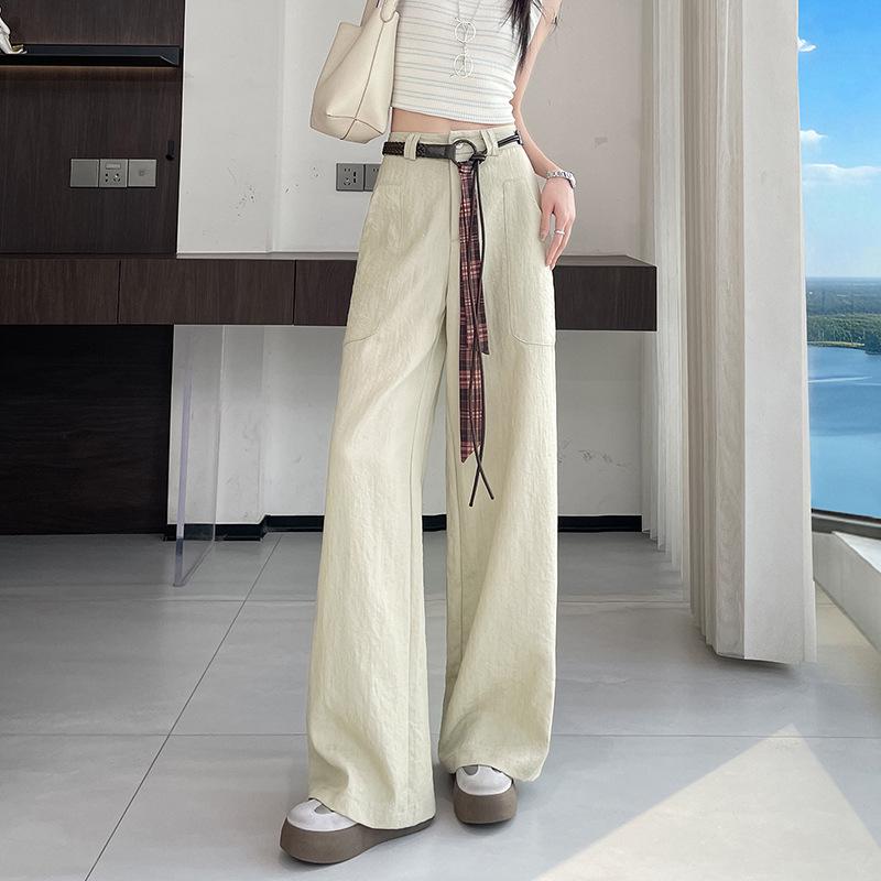 Women's Retro High-Waisted Faux Denim Pants - Slimming Belted Straight-Leg, Casual Spring 2026 Collection