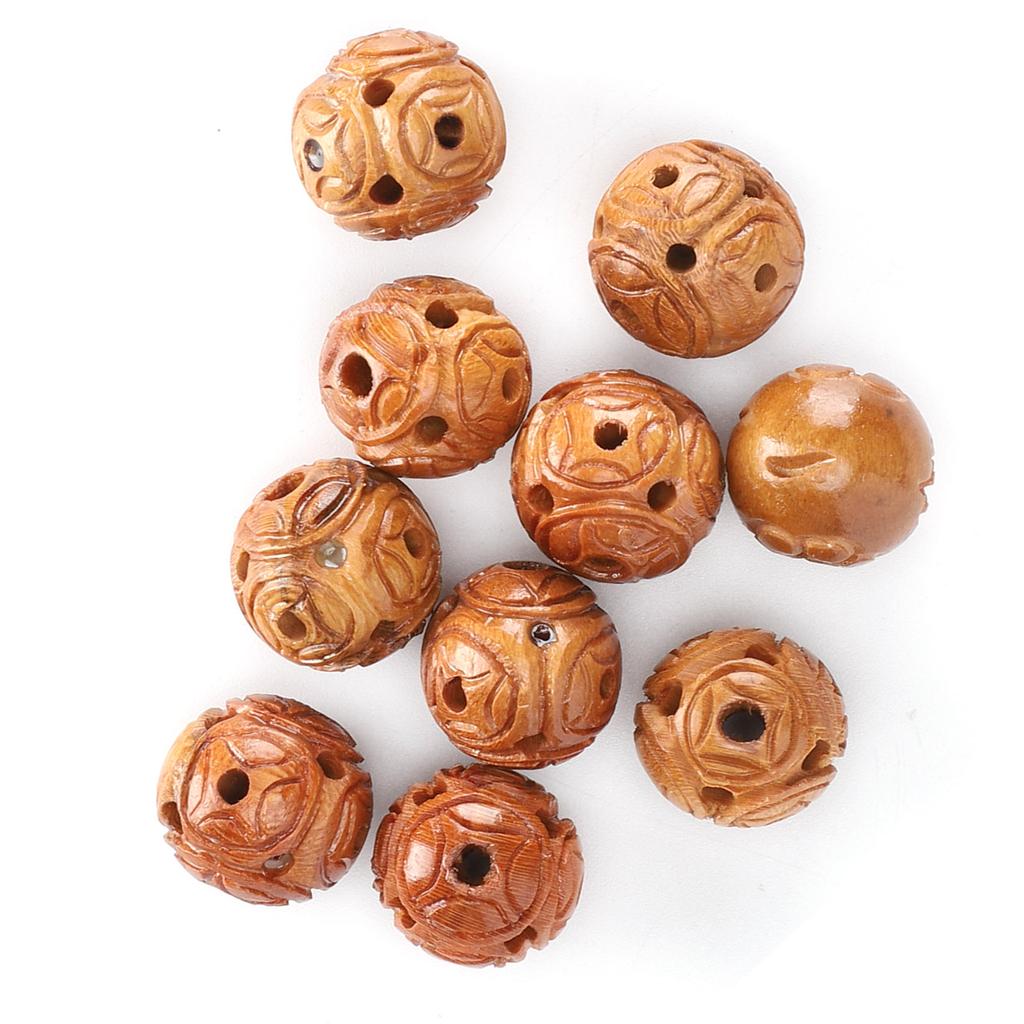 10Pcs Peach Wood Beads Carving for   Bracelet Necklace Crafts Pendants Accessories