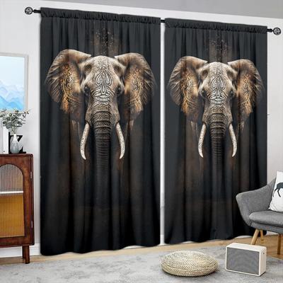 2 gordijnen met olifantenprint voor huisdecoratie - Gordijnen met tunnelzoom voor slaapkamer, kantoor, keuken, woonkamer en studeerkamer