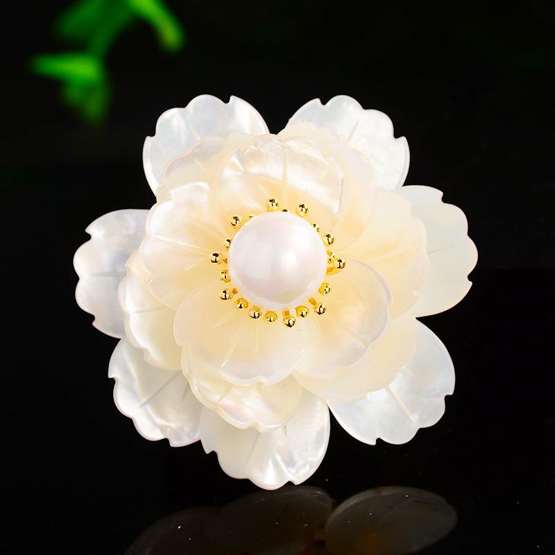 

Роскошная брошь в виде пиона из перламутровой раковины для элегантных женских модных пиджаков жемчужный/белый