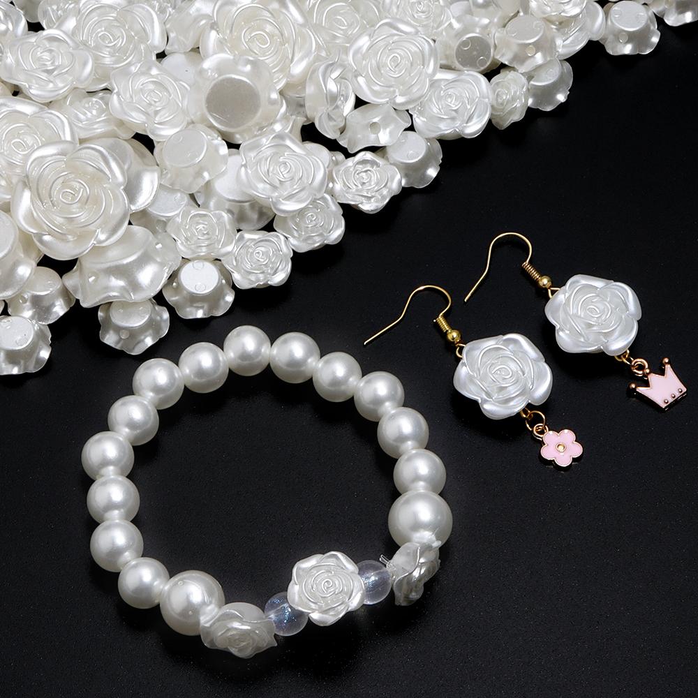 12 14 15 18mm ABS Imitation Pearl Rose Beads For DIY Charm Handmade Earrings Bracelets Jewelry Making Single Hole Spacer Beads