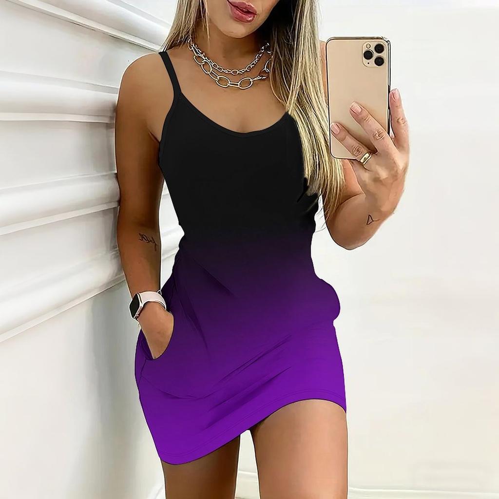 Summer New Retro Solid Color Patterns Print Sleeveless Bodycon Dress with Pockets Sexy Slim Fit Elegant Party Dress