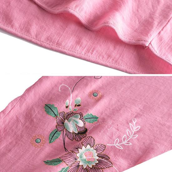 2Pcs/Set Middle-aged Mother Casual Top Cropped Pants Set Print Flower Print O-neck Short Sleeve Pleated Elastic Waist Wide Leg Daily Outfit