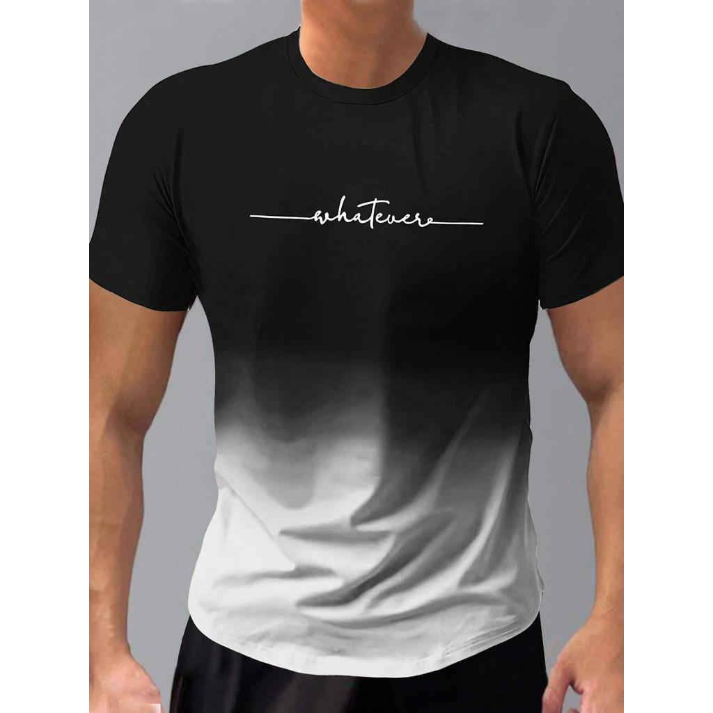 Men's T Shirt Men Clothing Fashion Gradient Letter Printed Harajuku Short Sleeve Tops Tees Summer Casual Sport Men's T-shirt