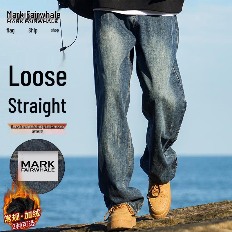 MARK FAIRWHALE Men s American Retro Loose Fit Straight Leg Denim Jeans XL