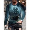 Mountain Water Ship Pattern T-Shirt For Men Chinese Buddha 3D Printed Tees Casual Long Sleeves Unisex T Shirts Loose O-Neck Tops