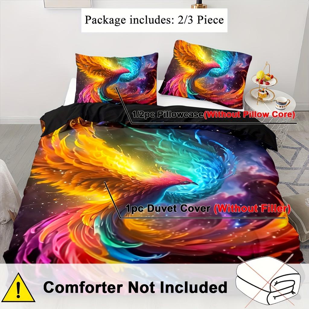 2/3pcs Duvet Cover Set, Soft And Comfortable, Phoenix Duvet Cover Twin, Duvet Cover Set Twin Size Phoenix Rainbow, Phoenix