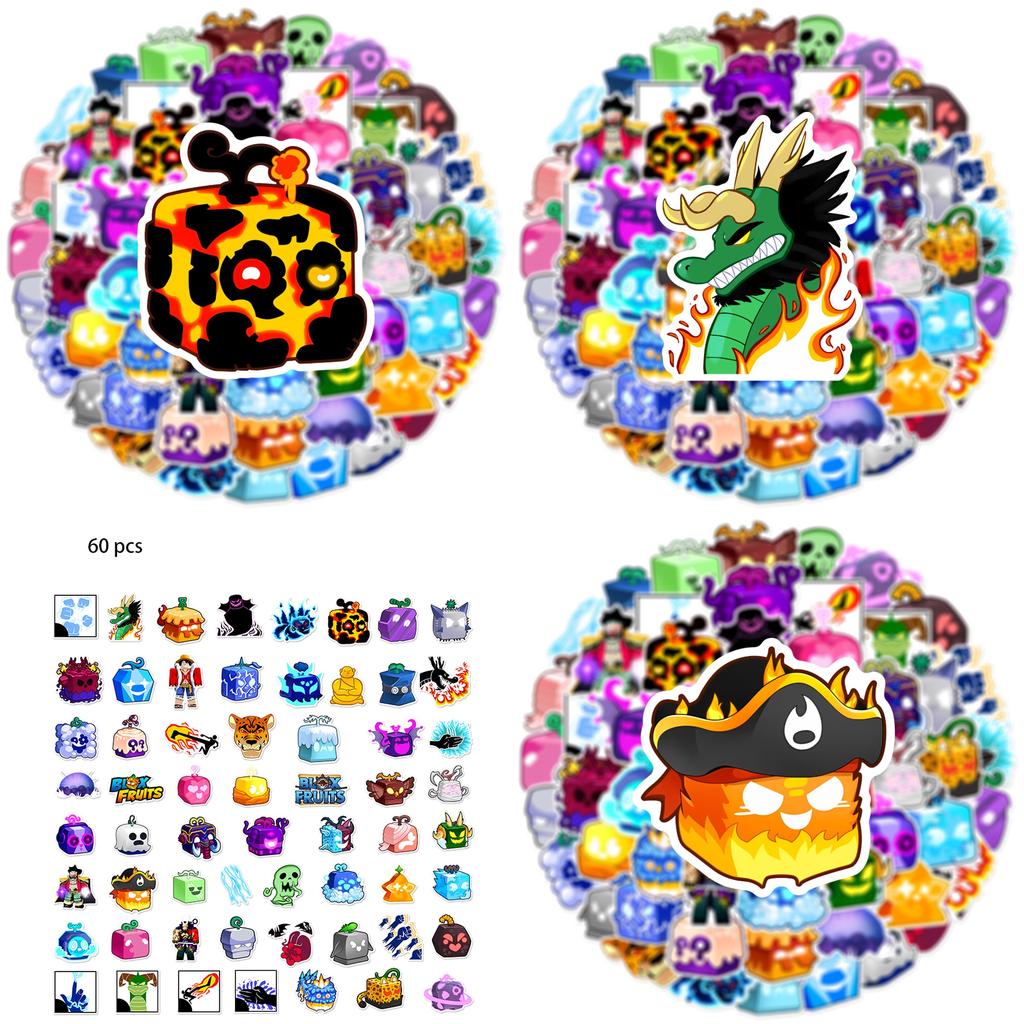 Colorful And Waterproof 60 Pcs Blox Fruits Stickers For Outdoor Use