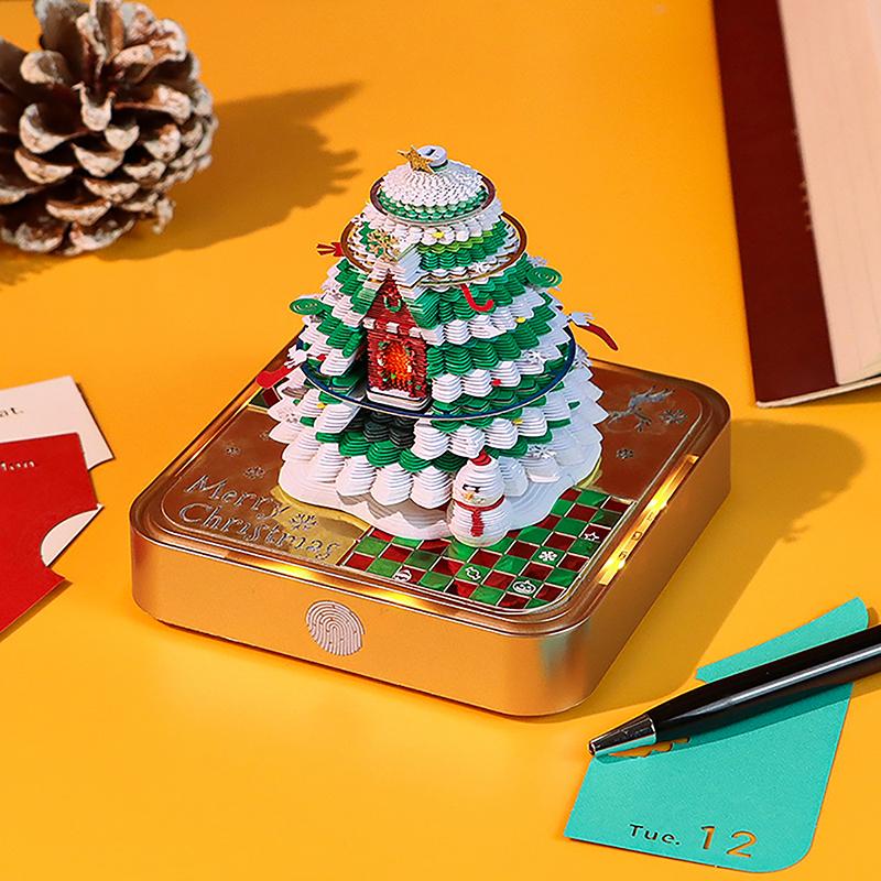 Juletre Bordkalender Med LED-lys 2025 Kalender Notatblokk Kreativ Bordkalender DIY Notater Notisblokk 3D Kunstkalender