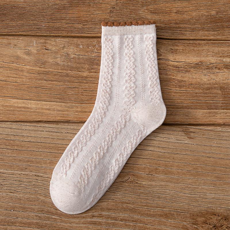 Women's Spring and Autumn Thickened Warm Wool Socks, Trendy Socks, Mid-calf Socks, Cartoon Bear Jacquard Women's Socks