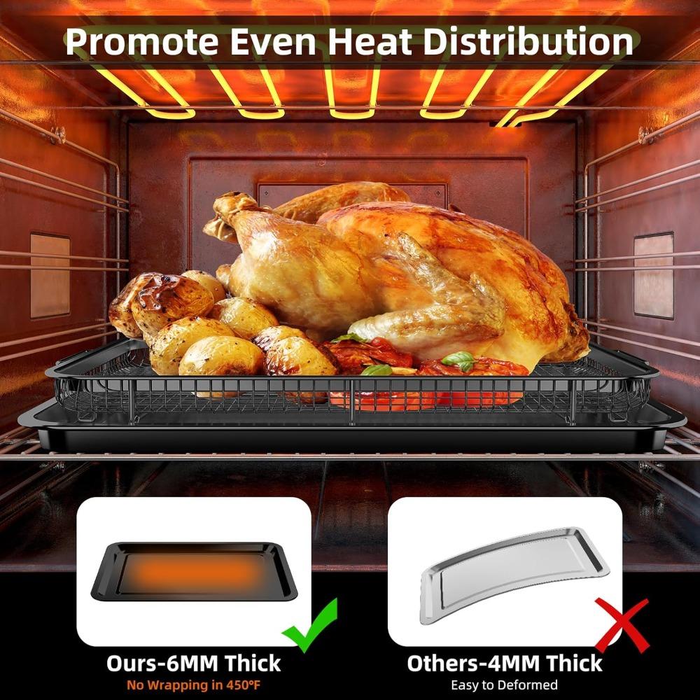 1Set of Stainless Steel Black Baking Pan Frying Pan Non-stick French Fry Basket BakingTray Baking NetEaseCleaning KitchenGadgets