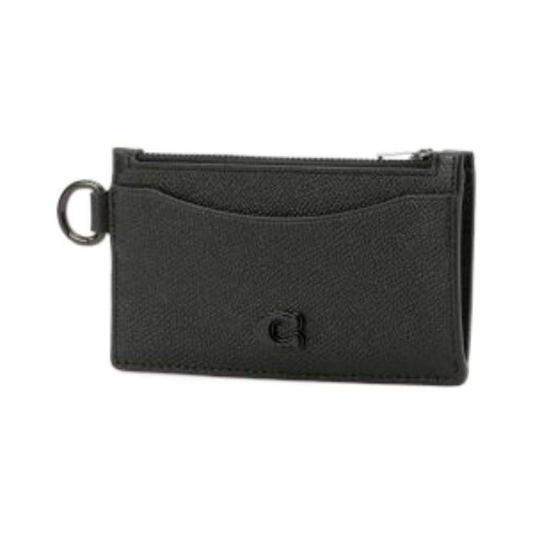Coach Zip Card Case 13 Letter Logo Zipper Solid Color Cross Grain Leather Clutch Card Holder Wallet Women wallet Black CJ879-BLK