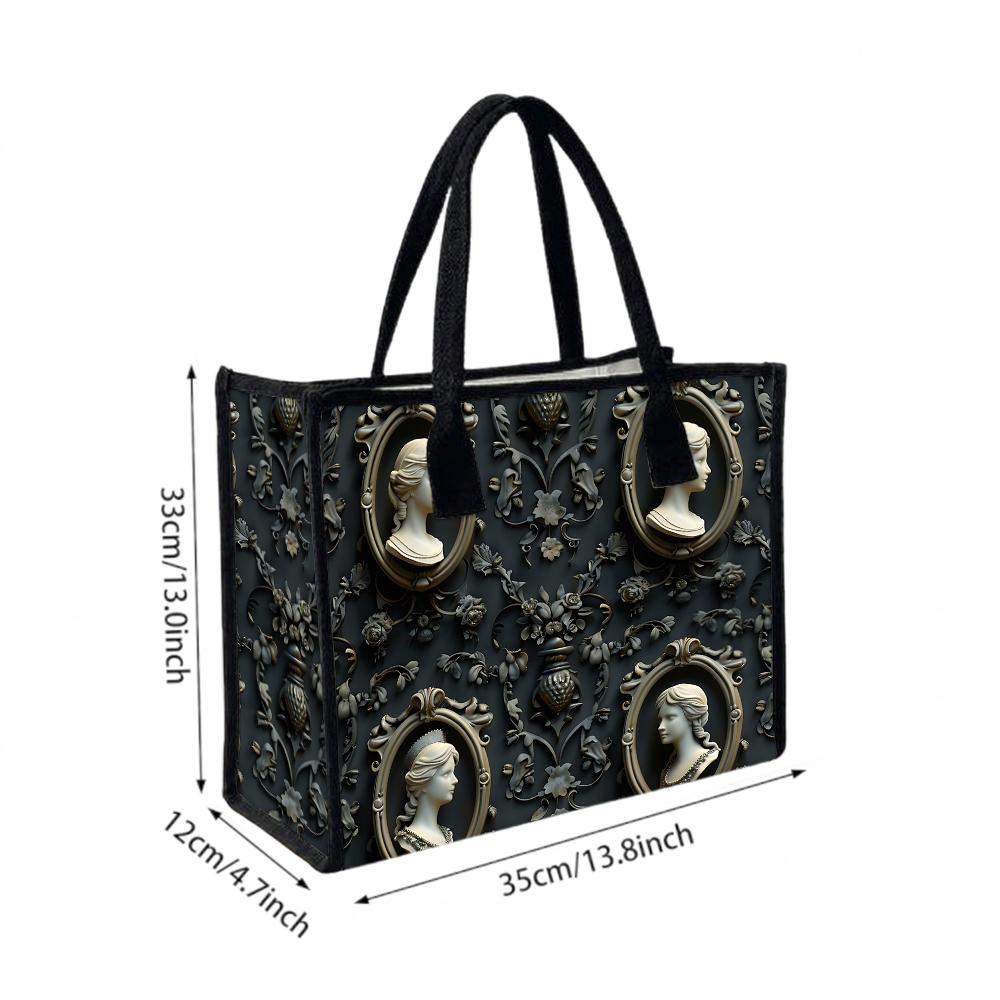 Vintage Cameo Decor Ladies Daily Tote Bag Elegant Classic Shoulder Bag for Women Fashionable Casual Carryall