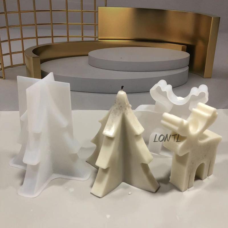 New Sika Deer Christmas Tree Silicone Candle Mold Christmas Decoration Plaster Craft Resin Make DIY Soap Molud Holiday Gift