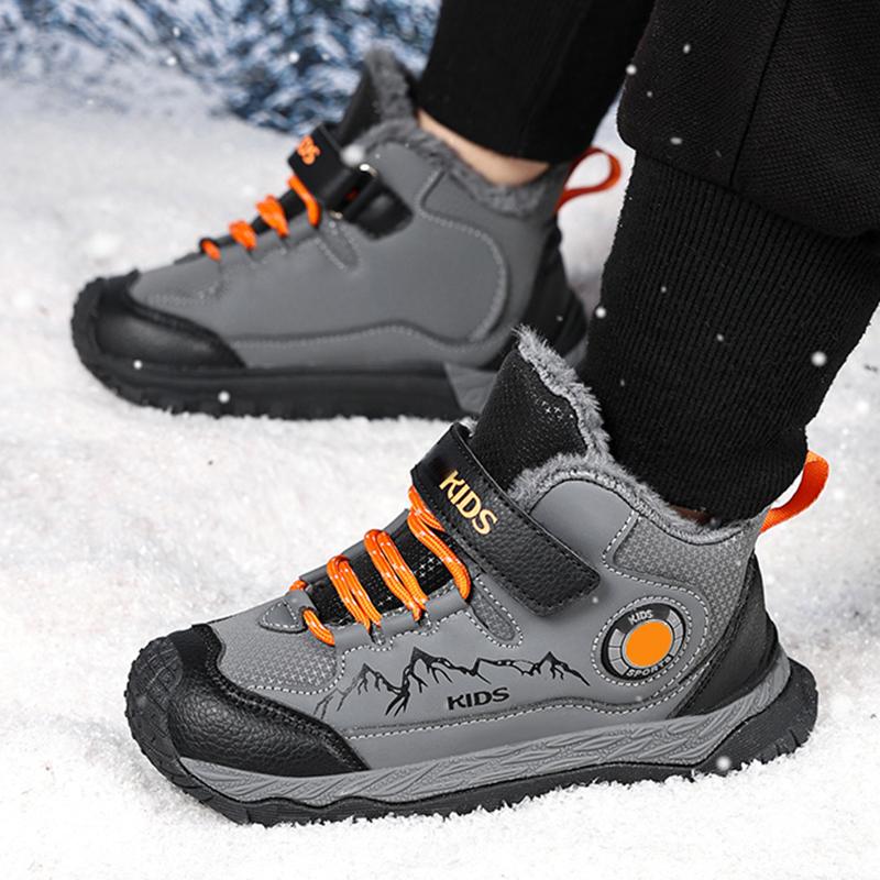 Winter Children's Fashionable Fleece Warm Outdoor High Top Cotton Boots Snow Boots Hiking Cotton Shoes 30-40