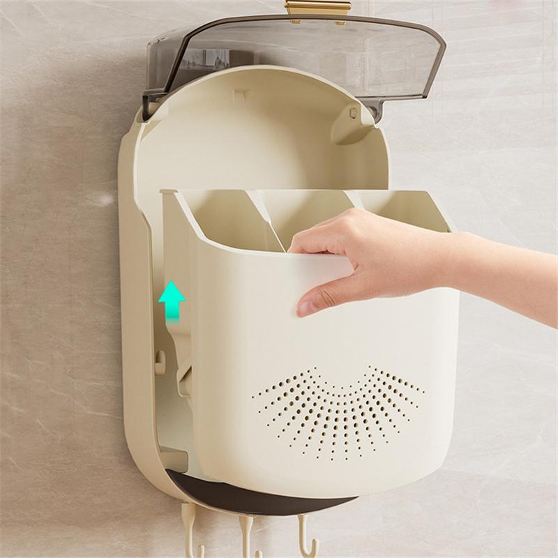 Kitchen Cutlery Storage Box Wall Mount Tableware Storage Holder With Lid Dustproof Spoon And Chopstick Organizer Drain Racks