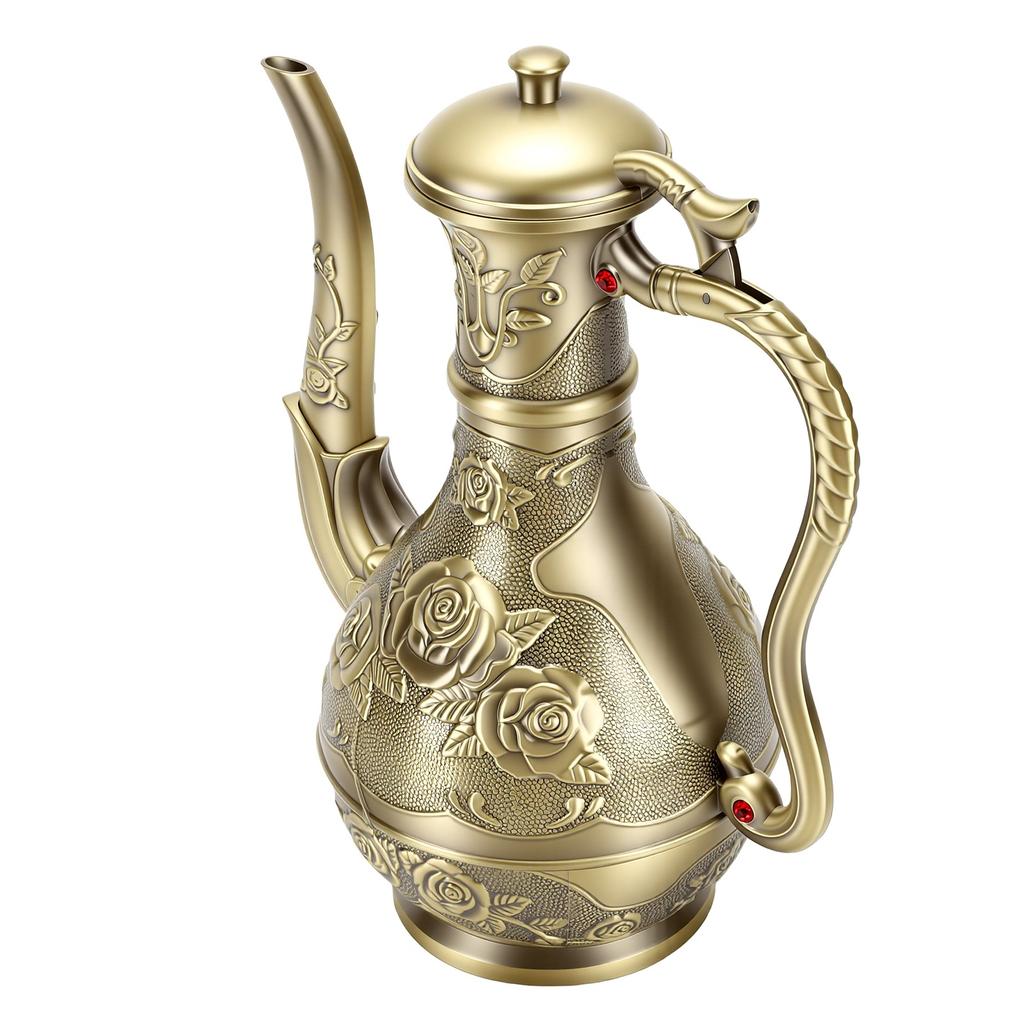 Rose Floral Engraved Antique Wine Pot Decorative Elegant Vintage Teapot for Table Centerpiece