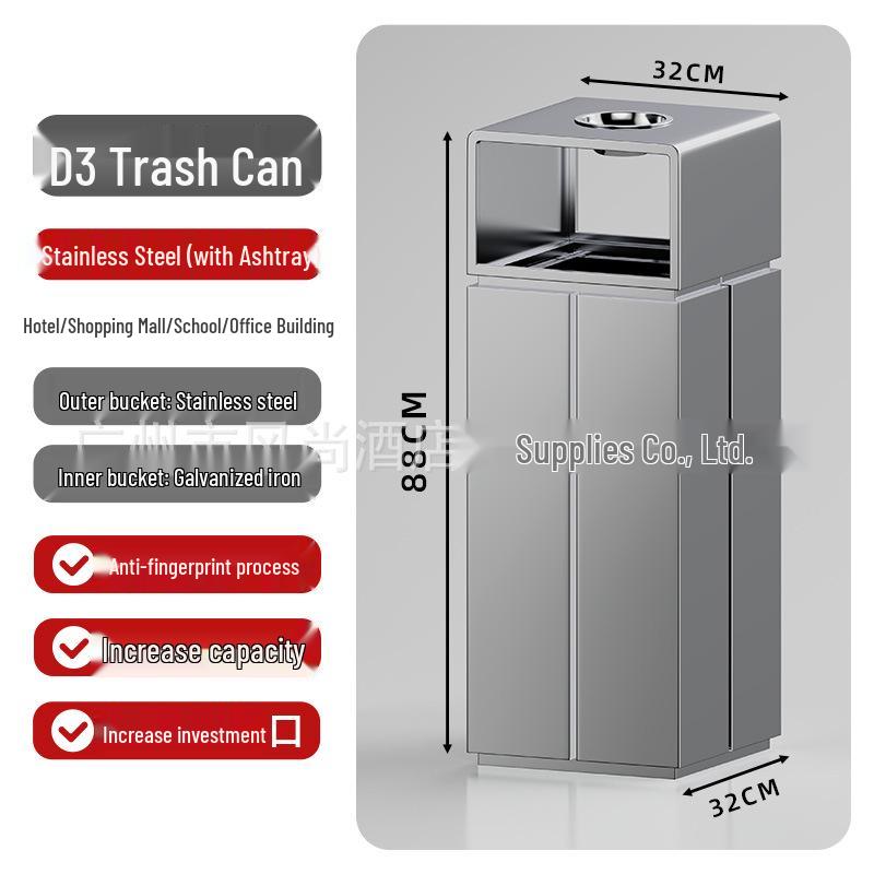 Large Capacity Stainless Steel Ashtray Trash Can for Hotels, Offices, Corridors, Elevators, and Outdoor Use