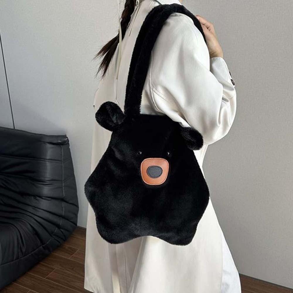 Cute Furry Bear Handbag Solid Color Cartoon Shoulder Pouch Soft Capybara Plush Bag  Friends