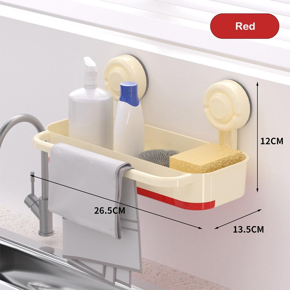 

No Punching Sink Drain Basket Wall-mounted Filter Storage Shelf New Sponge Holder червоний
