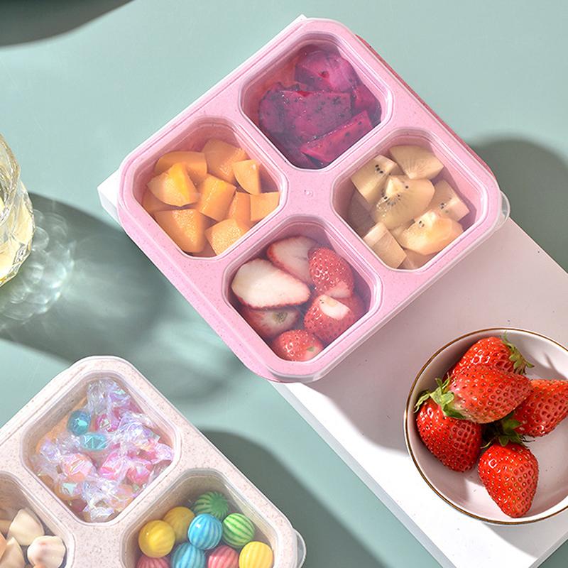 4 Grid Snack Containers Reusable Meal Prep Lunch Containers Portable For Kids And Adults Home Snack Storage Bottles Kitchen Tool