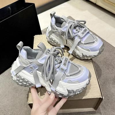 Fashion Women's New Spring 2025 Parisian Wheel Tyre Sole Shoes Petite Thick Sole Increased Height Breathable Sports Shoes