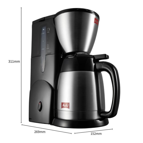 Melitta Noah Plus Coffee Maker, Black (5-cup capacity, stainless steel double-walled pot, iced coffee, and steaming function)