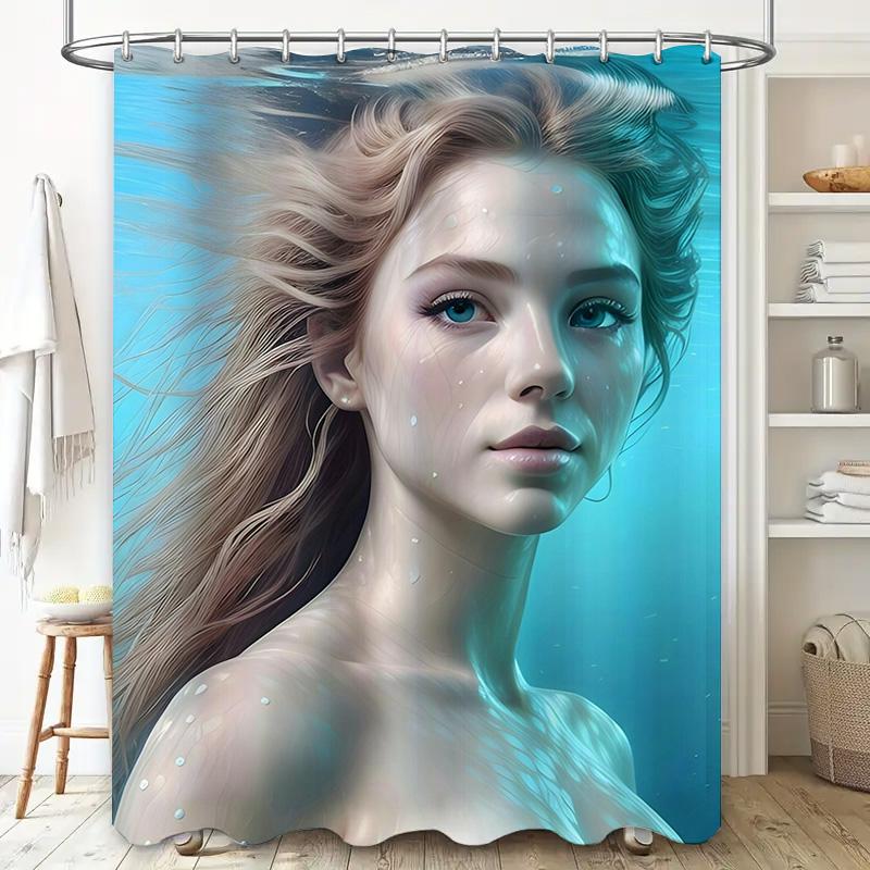 Underwater Beauty Shower CurtainBlue Light Girl Bath Decor Waterproof Fabric 3D Printed Home Bathroom Accessories