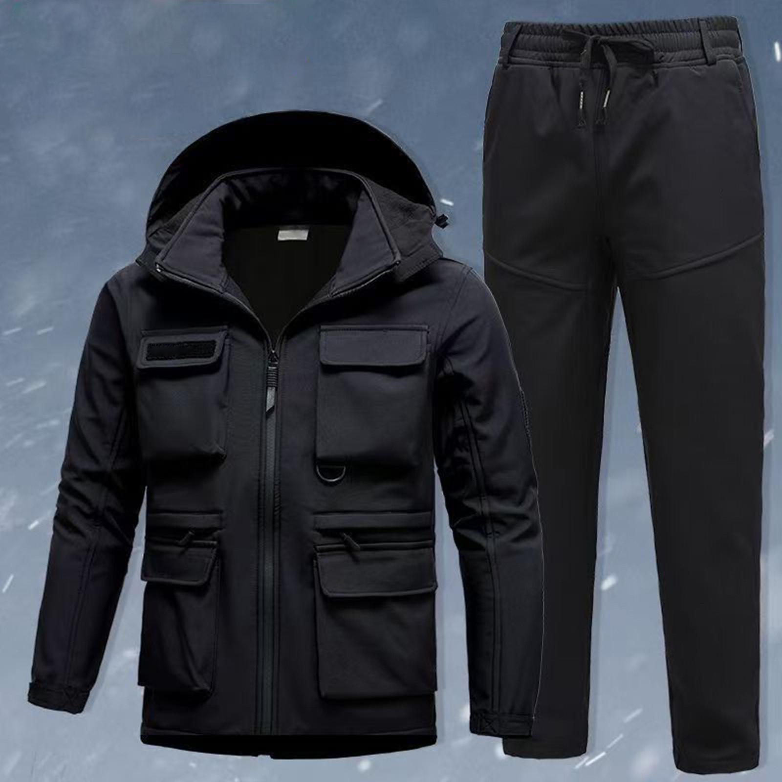 

Men s Outdoor Jacket Suit Men s Plus Velvet Cold Proof Windproof Waterproof Warm Cycling Mountaineering Suit Outdoor Suit XXL чорний