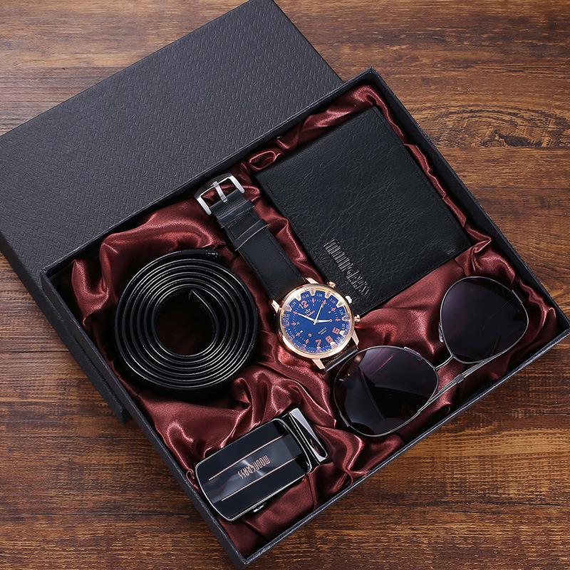 5-Piece Creative Gift Set: Business Watch with Leather Strap, Glasses, and Wallet