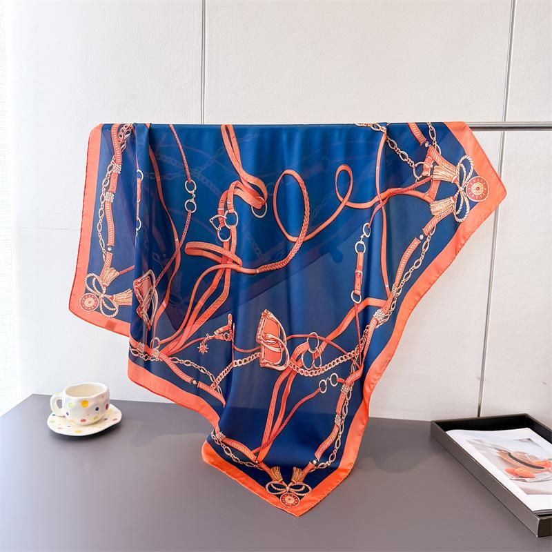 New harness chain simulation silk high-end large square scarf silk scarf printed shawl decorative scarf sunscreen headscarf scarf