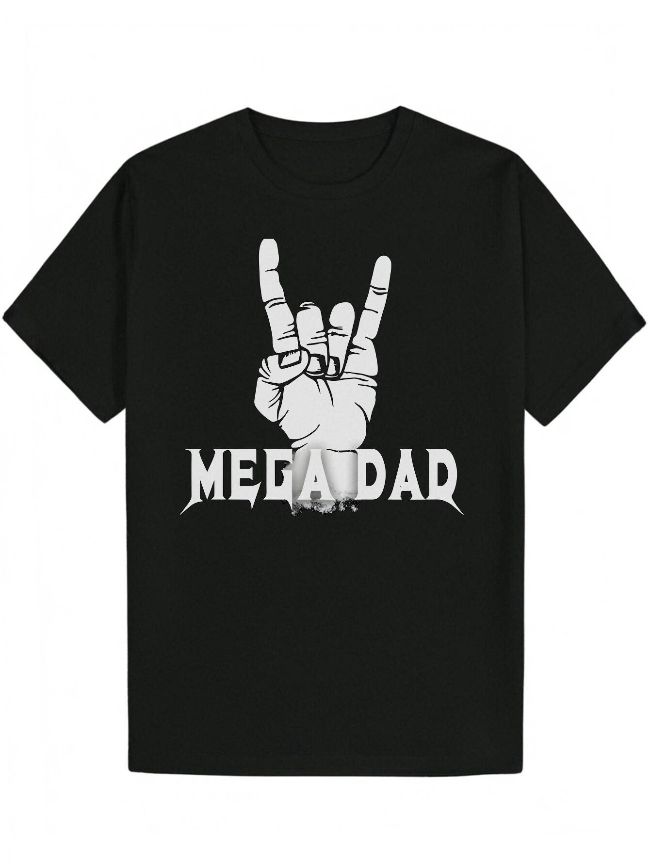Black Graphic T-shirt - Rock On Hand & Megadad Text Print M