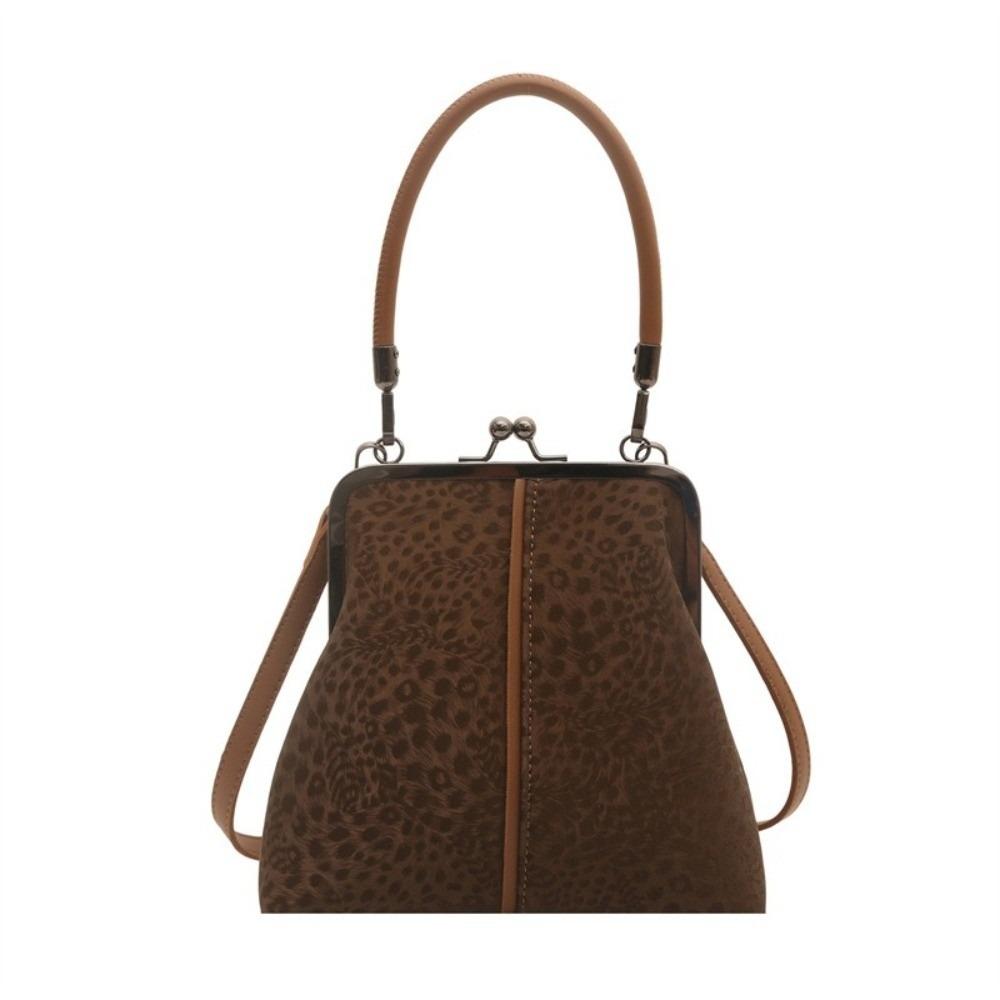 Large Capacity Kiss Lock Shoulder Bag Leopard Print Vintage Handbag Crossbody Bag  Travel коричневый