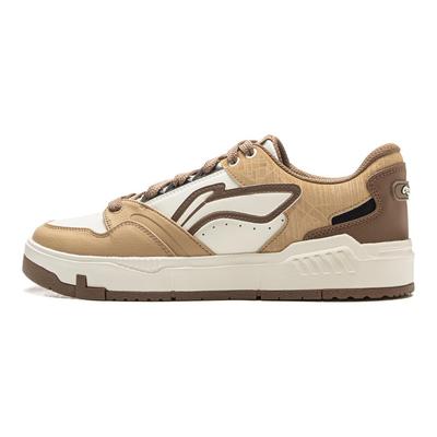 Li Ning Common 80er Jahre Rutschfest Abriebfest Niedrig geschnitten Skateboard Schuhe Herren Weiß Braun AGCV269-3