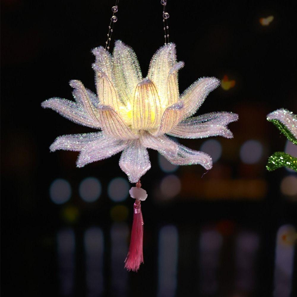 Chinese Style Lotus Lamp Twist Stick Handmade DIY Mid-Autumn Glowing Lantern Children Gift